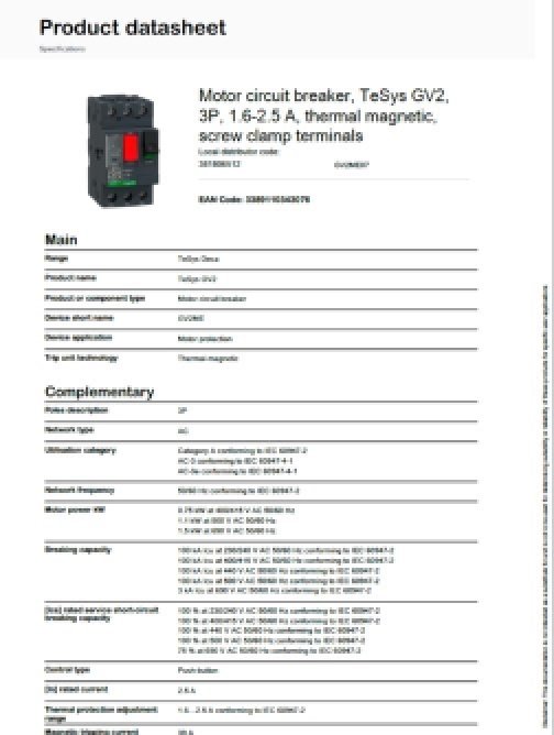 GV2ME07-Product datasheet